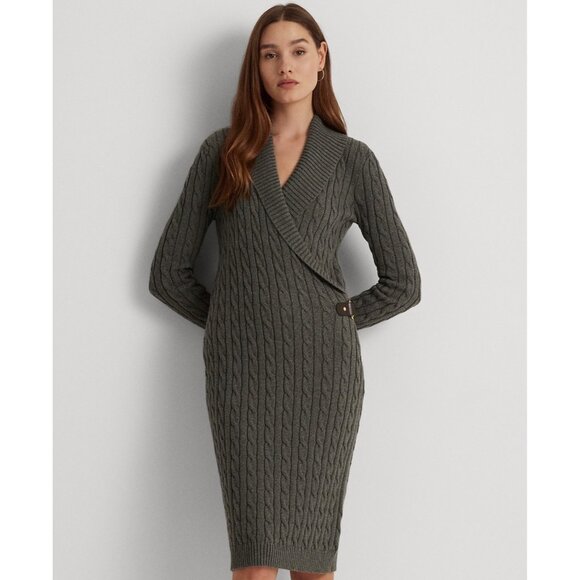 Lauren Ralph Lauren Cable-Knit Buckle-Trim Sweater Dress Gray Size XL MSRP $195 - Picture 3 of 4